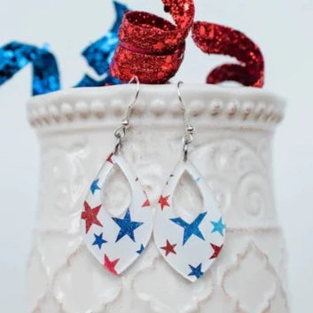 Acrylic - Americana Distressed Stars Petite Cutout Teardrop Dangles