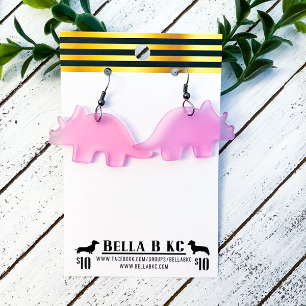 Acrylic Earrings - Pink Dinosaur