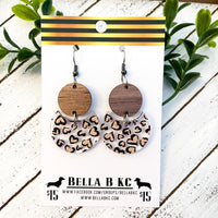 Acrylic & Wood Earrings - Neutral Hearts with Round Wood Connector
