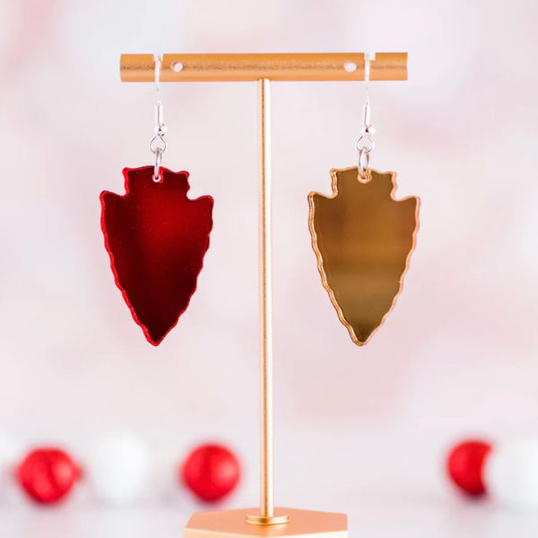Acrylic - Small Red & Gold Mirror Arrowhead Dangles