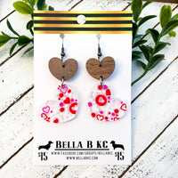 Acrylic & Wood Earrings - Heart with Wood Heart