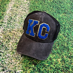 Black with Blue KC Chenille Pony Trucker Baseball Hat